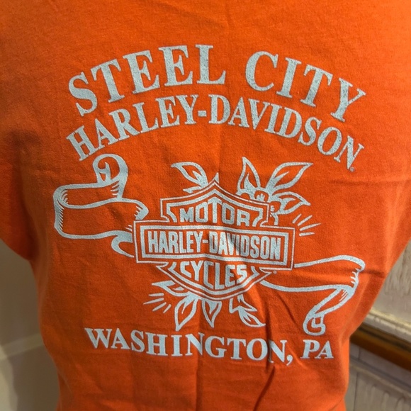 Harley-Davidson Orange V-neck T-Shirt - Picture 7 of 13